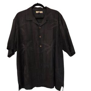 Tommy Bahama Mens Tropical Silk Short Sleeve Button-up Camp Shirt Black Large